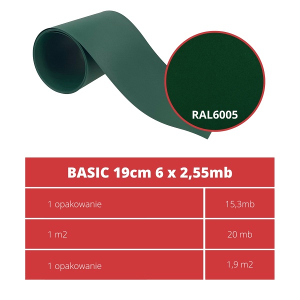 55mb BASIC 19cm PROTECTO GREEN + 12 щипки БЕЗПЛАТНО - EAN: 5901685836623 - Градина>Огради>Оградни ленти