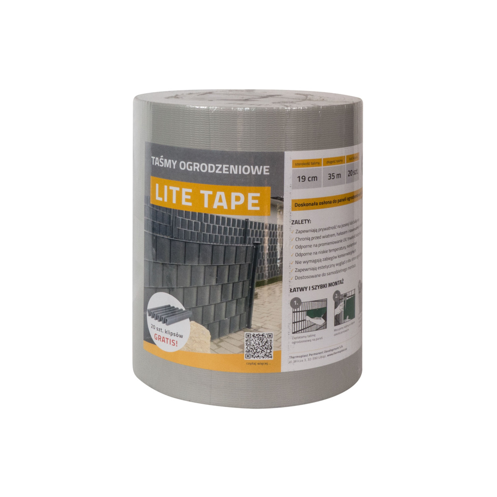 GRAY fencing tape 19cm x 35mb LITE PVC 450g/m2 + 20 clips FREE - EAN: 5908297582276 - Garden>Fences>Fence tapes