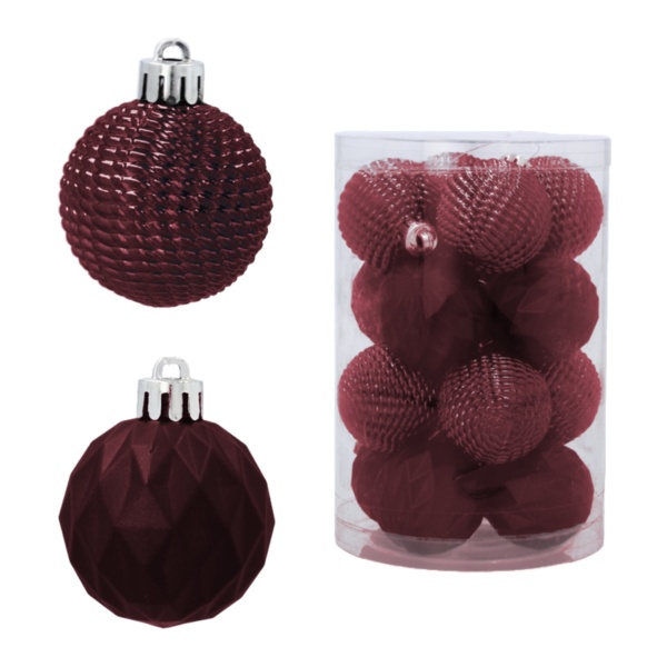 Set de 16 decoracions de Nadal elegants Kamai, diàmetre 4 cm, color bordeus - EAN: 5901685839051 -